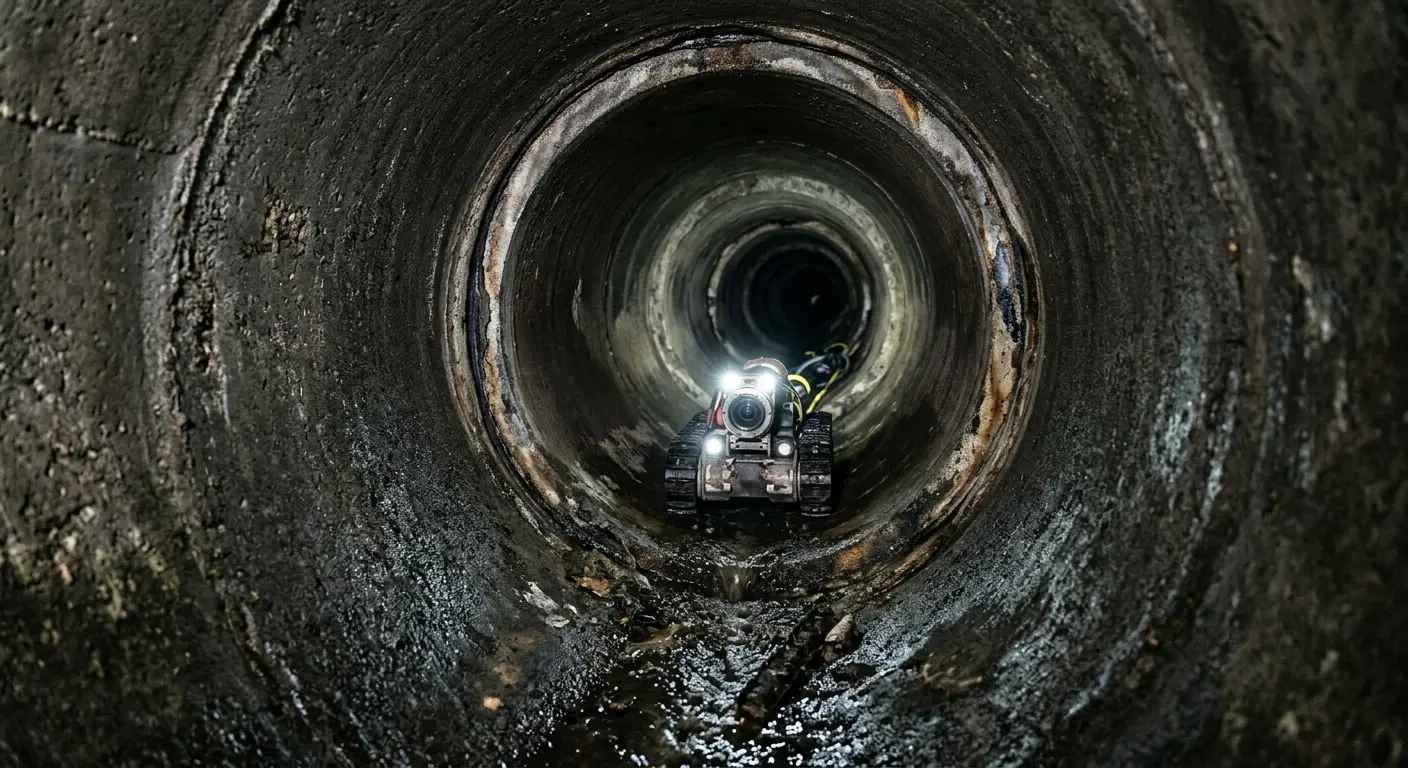 Robotic sewer camera inspecting pipe interior for Sewer Line Cleaning in Closter
